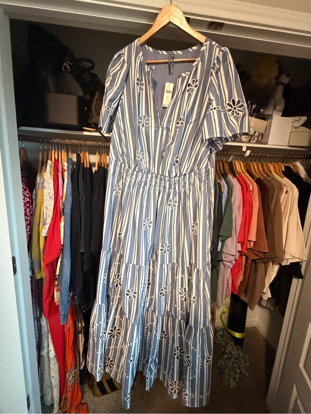 Anthropologie Blue and White Striped Eyelet Maxi Dress - Picture 4 of 8